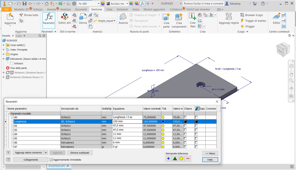 parametri inventor cosa sono